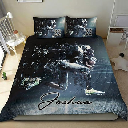 Personalized American Football Bedding Set, Kids 3 Piece Duvet Cover Set with Pillow Shams for Teens Boys, NO Comforter, Twin Size for Rugby Lovers (Football 12)