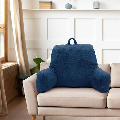 Reading Pillow Large Bed Pillow,Backrest Pillow with Arms, Back Support Pillow for Sitting Up in Bed, Couch for Adults Lounging Bedrest,Blue