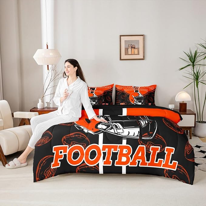 Feelyou Football Comforter Set King Size 7 Pieces Ball Games Bedding Set for Kids Boys Girls Rugby Bed in a BagFootball Bedroom Decor Rugby Sports