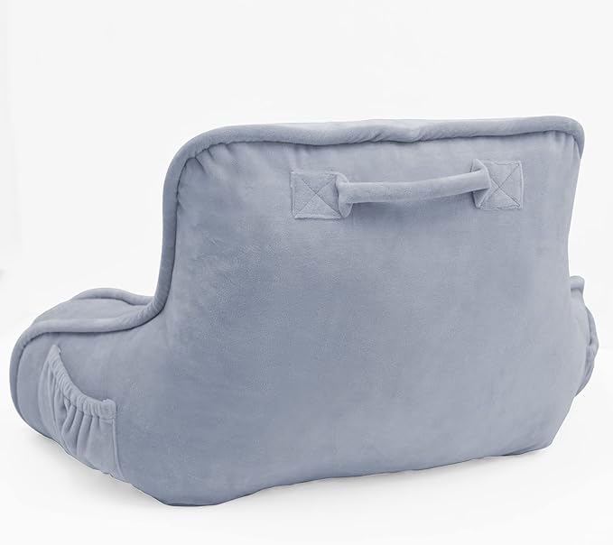 Super Soft Assembly Needed DIY Backrest Reading Bed Rest Pillow with Arms and Pockets 18" H for Sitting in Bed Couch Sofa, Removable Cover and Filling Seprated Set, 20" x 18" x 17", Lilac Grey