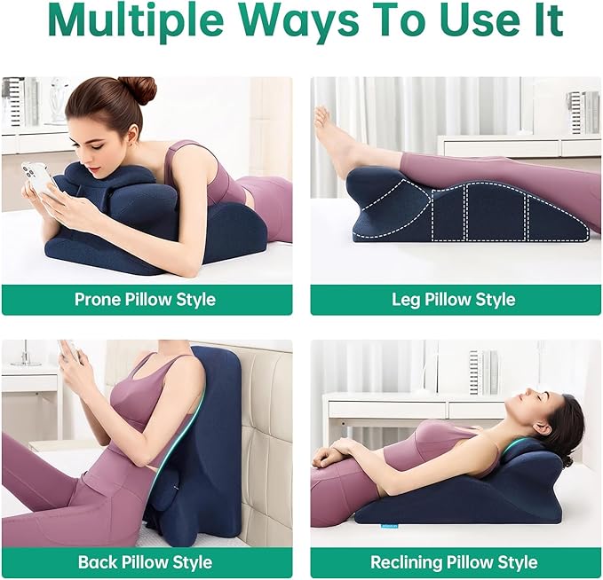 Memory Foam Ergonomic Wedge Pillow, Prone Pillow for Sleeping, Reading Pillow for Bed, Ergonomic Support for Back Pain, Acid Reflux & Sitting Up, Ideal for Massage, with Removable Cover