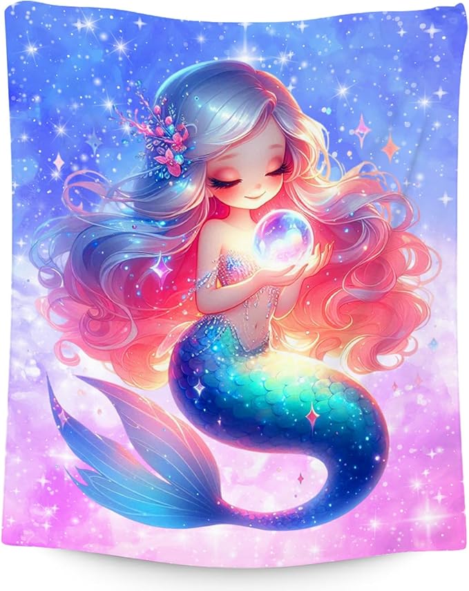 Girls Blanket Mermaid Blankets Gifts for Kids Adults - Cute Plush Cozy Flannel Throws Decor for Bedroom (60"x80")