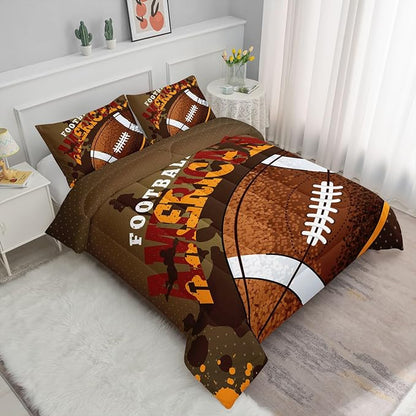 Kids Comforter Set Rugby Printed Pattern Bedding Set with 1 Comforter and 2 Pillowcases for Girls Boys Bedroom All Season(Rugby03 Queen)