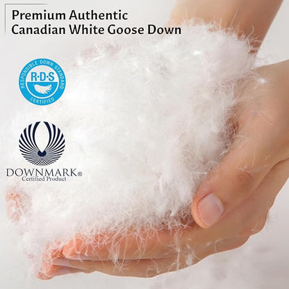 Down and Feathers Pillows King Size - Premium Soft Pillow Authentic Canadian White Goose Down 80% Feather 20% Down w/ 100% Cotton Cover for Comfort Luxury Experience - Fluffy & Easy Wash