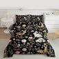 jejeloiu Cute Deer and Rabbit Comforter Set Full Size Floral Flower Bedding Set for Kids Boys Girls Nature Plants Duvet Quilt Black Colorful Bedroom Decor Microfiber 3 Pcs with 2 Pillow Cases