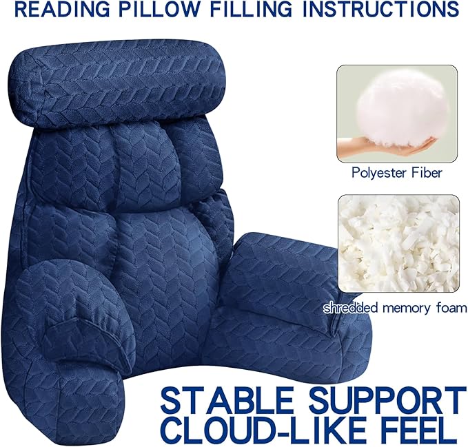 FXXUDVNIIN Back Pillow for Bed Sitting Up – Reading Pillow with 9.4" Armrest, Bed Pillow for Sitting Up & TV Pillows for Relaxing, Floor Pillow, Back Support Pillow for Adults