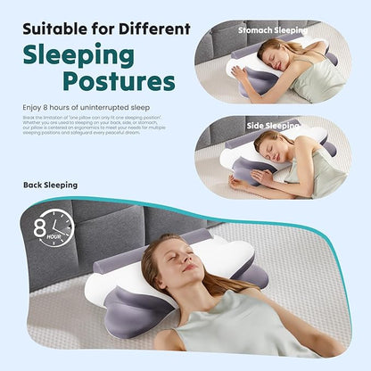 Smug Cervical Neck Pillow for Sleeping, Cooling Ergonomic Memory Foam Pillow with Arm Rest Slot and Ice Silk Pillowcase, Dual Height Orthopedic Support Contour for Side, Back, Stomach Sleepers