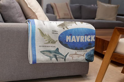 Personalized Shark Blanket for Kids - Ships Next Day and Made in USA - Soft Fleece Throw Bed, Cute Room Decor, Plush Sofa Couch Cover, Lightweight Baby Shark Toys, Custom Gift (Sherpa 60x80)