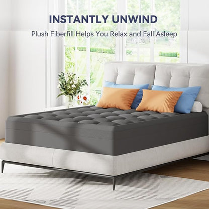 ELEMUSE Dual Layer 3 Inch Memory Foam Mattress Topper Full, 2 Inch Cooling Gel Memory Foam Plus 1 Inch Down Alternative Pillowtop Mattress Pad with Cooling Cover, Soft Comfort Support, Grey
