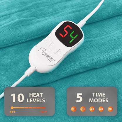 Homemate Electric Heated Blanket Twin Size - 62"x84" Heating Blanket Twin Size 1/2/4/6/8 Hours Auto-Off 10 Heat Level Over-Heat Protection Flannel Sherpa ETL Certification