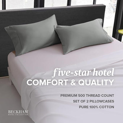 Beckham Hotel Collection Bed Pillows with Cotton Pillowcases Queen Size Sets of 2, Soft Down Alternative Pillows for Sleeping, Open End Cases for Easy Changing, Dark Gray