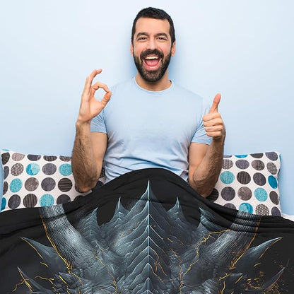 Huke plush Dragon Throw Blanket, Cool black/gold dragon, 50"x40", Ideas for Men/Women/Teens/Kids%%Boys/Girls, Gifts for Dragon Lovers