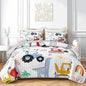 AILONEN Cartoon Dinosaur Quilt Set Twin Size, 3-Piece Dino & Construction Excavator Bedspread Coverlet Set,Soft Microfiber with 2 Pillowcases for Kids Girls