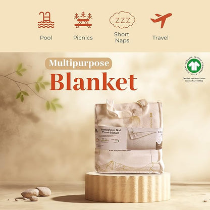 Mayfair Linen Knitted Geometric Herringbone Pattern Handwoven Blanket 100% Long Staple Cotton - Soft & Cozy Thermal All Season Throw for Bed Couch Chair Outdoors (Full/Queen, Ivory)
