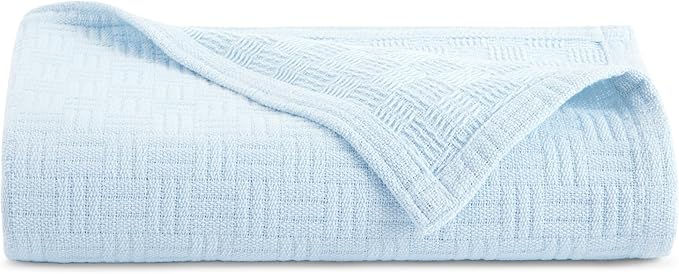 Arkwright Basket Weave Queen Blanket - 100% Ringspun Cotton All Season Blankets, Luxury Hotel Quality, Soft on Skin, Breathable, 300 GSM for Bed, Sofa, and Chair, 90 X 90 in, Blue