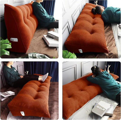 WOWMAX 100% Cotton Corduroy Headboard Pillow – King Size Back Support Reading Wedge for Bed & Daybed, Plush Handmade Bolster Cushion with Removable Cover, Cozy Bed Rest Pillow, Rusty Orange