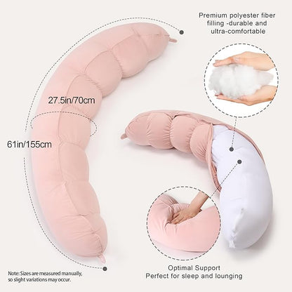 Peallow(Pat. Pend) – Long Round Body Pillow for Adults, Bolster Pillow for Sleeping, Soft and Supportive Pillow for Sleeping & Lumbar Support