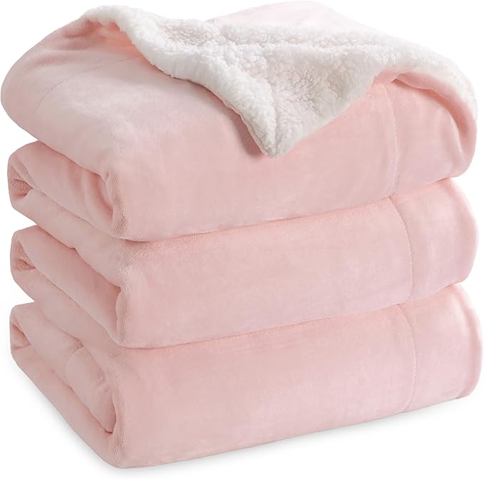 Bedsure GentleSoft Sherpa Fleece Blankets Queen Size for Bed - Thick and Warm Throw Gifts for Women and Girls, Soft Fuzzy Plush Queen Christmas Blanket for Winter, Room Home Decor, Pink, 90x90 Inches