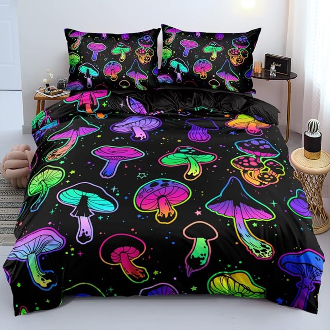 Mushroom Duvet Cover Twin Trippy Comforter Cover Aesthetic Bedding Set Colorful Bed Set Spring Mushroom Bedroom Decor