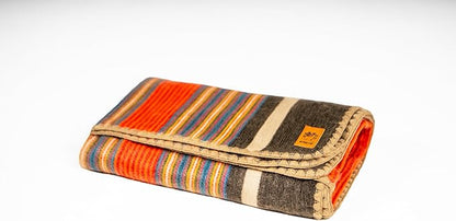 Alpaca Wool Blanket – Twin Size, 75 x 38 Inches – Warm & Lightweight – Couch, Bed, or Outdoor Blanket – Orange & Blue