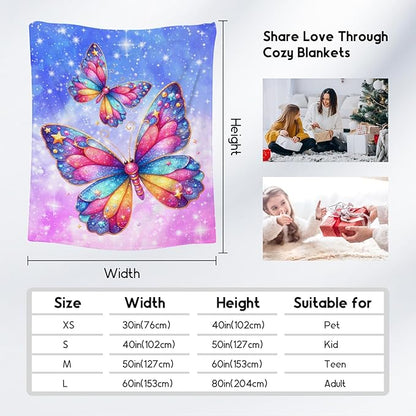Kids Blanket Butterfly Gifts for Girls Women - Cute Flannel Throws for Daughter Bedroom (50"x60")