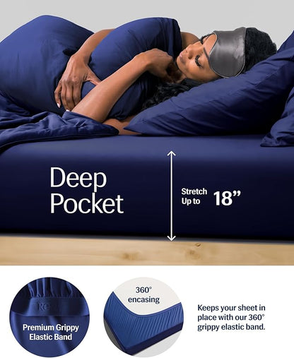 Rest® Evercool®+ Cooling Comforter Set, Full, Midnight Blue, 4pcs with Cooling Blanket, Wrinkle-Free Deep Pocket Fitted Sheet, 2 Silver-Infused Pillowcases for Skin and Hair Bed Set, for Ultra Comfort