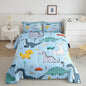 Castle Fairy Cute Car Kids Comforter Set Twin Size,Kawaii Dino Colorful Wild Animal Bedding Set for Kids Boys Men,Cartoon Dinosaur Rainbow Sketch Blue Quilted Duvet Set with 1 Pillowcase
