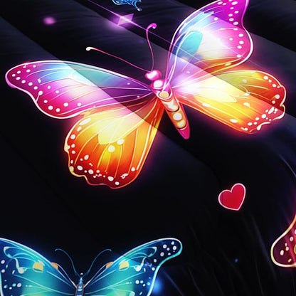 Colorful Gradient Butterfly Comforter 3Pcs Twin Tie-Dye Heart Pattern Bedding Set for Kid Teen Girl Boy Adult Sparkling Aesthetics Butterfly Quilt Bed Decor with 1 Comforter and 2 Pillowcases