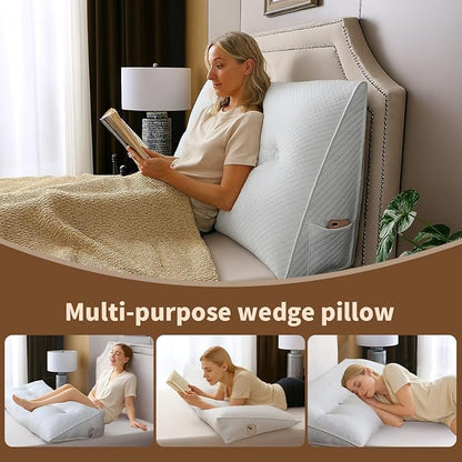 Wedge Headboard Pillow for Bed, Full Dorm Headboard Pillow Support for Sitting Up, Reading, Relaxing, Bolster Pillow with Removable Washable Cover, White