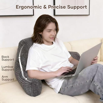 NOONTIDE Reading Pillow with Top Handle,Uniquely Designed Soft Fabric, Ergonomic Back Support for Bed,Cover Washable Sit up Pillow,Watching TV/Gaming/Relaxing(Grey)