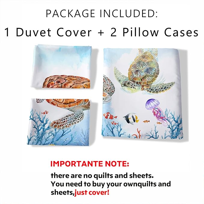CVHOUSE Sea Turtle King Size Duvet Cover Set, 3 Piece, Blue-Green, Polyester Blend, Machine Wash, Kid, Everyday/Casual