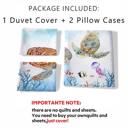 CVHOUSE Sea Turtle King Size Duvet Cover Set, 3 Piece, Blue-Green, Polyester Blend, Machine Wash, Kid, Everyday/Casual
