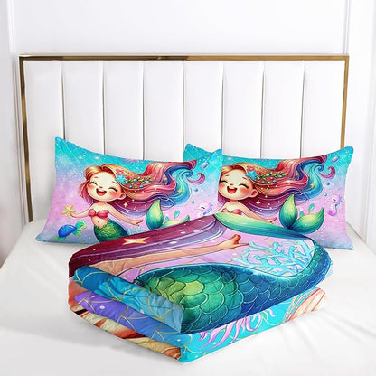 Mermaid Comforter Set for Girls Women, Mermaid Bedroom Decor for Girls Full Size, Fish Scales Bedding Set with 1 Comforter and 2 Pillowcases