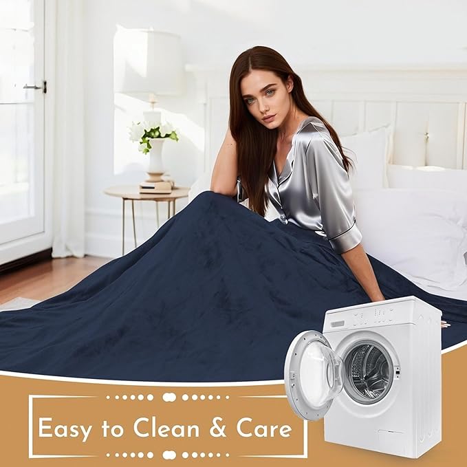 Electric Heated Blanket 62"x84" Twin Size Microplush Cover Blanket, 4 Heat Settings & 10 Hours Auto Off, Cozy & Warm for All Night, Machine Washable, Navy Blue