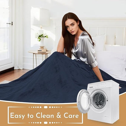 Electric Heated Blanket 62"x84" Twin Size Microplush Cover Blanket, 4 Heat Settings & 10 Hours Auto Off, Cozy & Warm for All Night, Machine Washable, Navy Blue