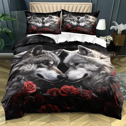3D Printed Wolf Duvet Cover for Adult Kids Boys Girls Bedroom Indian Dream Catcher Animal Wolf Full Size Comforter Cover Wolves Couple Black Bedding Set,Full
