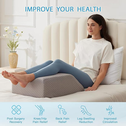 Leg Pillow Elevation Blood Circulation, Leg Wedge for Elevation for Swelling, Leg Elevating Pillow for After Surgery, Memory Foam Foot Knee Pillow for Back Sleeping 24×22×8 Inch Grey