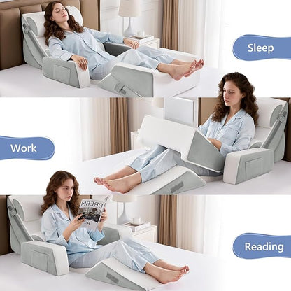 Yojoker 9PCS Orthopedic Bed Wedge Pillow Set for Sleeping, Back and Leg Pain Relief, Post Surgery Foam Pillow for Body, Triangle Adjustable Support Pillow - Acid Reflux Sleeping Pillows