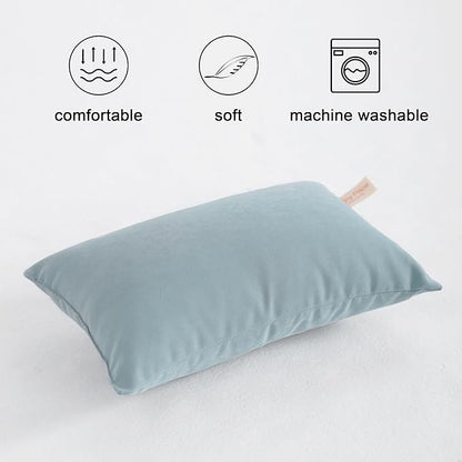 FLXXIE 2 Pack Microfiber Small Mini Pillows, 11x7 Inches, Soft Washable Travel Nap Pillows, Greyish Green