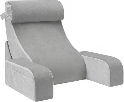 Reading Pillow for Sitting in Bed Adult, Back Support Pillow for Bed Sitting Up, Husband Pillow with Arms, Bed Pillow with Pocket for Reading/Gaming/Resting/Watching TV