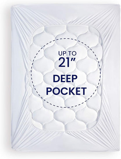 SLEEP ZONE Quilted Fitted King Size Mattress Pad Cover - Soft Fluffy Pillow Top Bed Mattress Topper Deep Pocket 8-21 inch, King