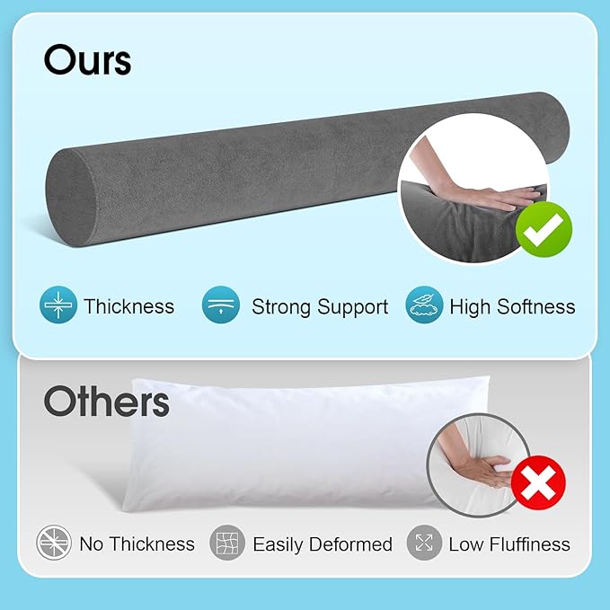 Memory Foam Body Pillow for Bed, Long & Big Full Body Pillows for Adults, Multifunctional Bolster Pillows with Removable & Washable Velvet Cover, Cylindrical Side Pillow (55.12"*7.9")