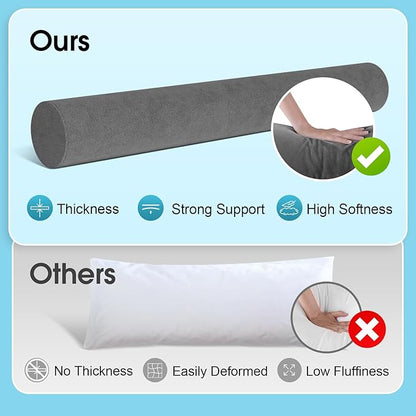 Memory Foam Body Pillow for Bed, Long & Big Full Body Pillows for Adults, Multifunctional Bolster Pillows with Removable & Washable Velvet Cover, Cylindrical Side Pillow (55.12"*7.9")
