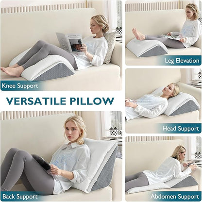 Shinnwa Knee Wedge Pillow, Patented Convertible Knee Pillow for Back Sleeping, Dual-Layer Memory Foam Triangle Pillow for Legs Post Surgery, Knee Support, Leg Elevation, Back Pain Relief