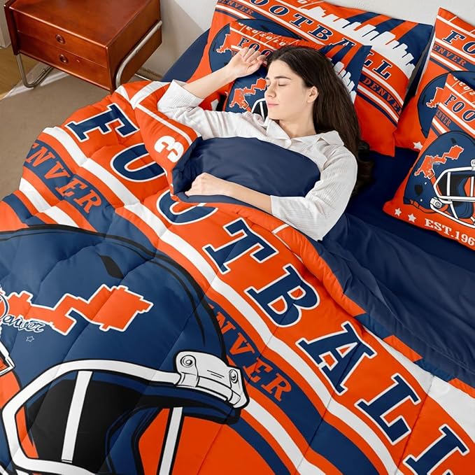 Erosebridal Cool Sports Helmet Comforter Set King, Football Bedding Kids Rugby Sports Decor Comforter + Flat Sheet + Fitted Sheet + 2 Pillowcases + 2 Throw Pillow Covers