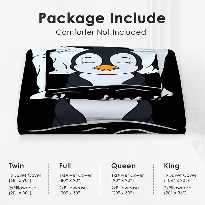 Penguin Theme 3 Pieces Duvet Cover Comforter Set with 2 Pillowcase King Size Cute Penguin Bed Sheet Quilt Bedroom Bedding for Lover Kids