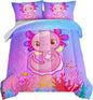 HOSIMA Cartoon 3D Print Axolotl Comforter Sets Twin Size,Cute Ocean Animal Bedding Sets for Kids Girls,Color Undersea World Plant Print Comforter Sets Decorative with 2 Pillowcases.