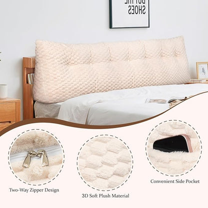 Large Headboard Wedge Pillow, Bed Rest Reading Pillow, Back Support Long Pillow, Bed Bolster Rest Reading Pillow with Removable Cover (Beige,King:76 * 20 * 8Inches)
