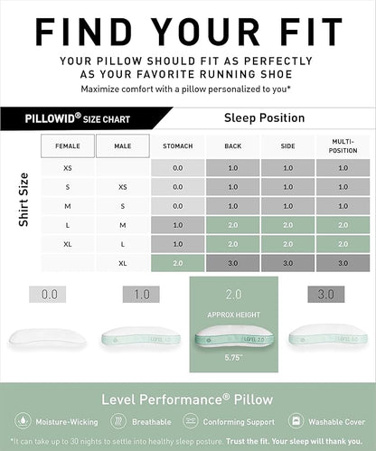 Bedgear Level Cuddle Performance Pillow - Firm Bed Pillow for Side Sleepers - Moisture Wicking Removable Cover - Size 2.0