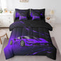Feelyou Boys Purple Race Car 7 Piece Bedding Set King Size Speed Sports Car Comforter Set with Sheets for Kids Teens Adult Fast and Furious Bed in a Bag Purple Ombre Bed Set